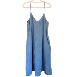 Freemarket Denim Slip Dress M Blue Chambray Midi Spaghetti Strap Minimalist NWOT